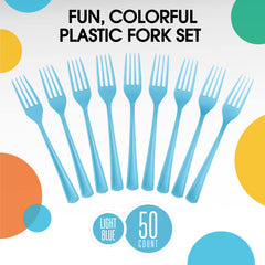 Little Gym - Heavy Duty Light Blue Plastic Forks | 50 Count