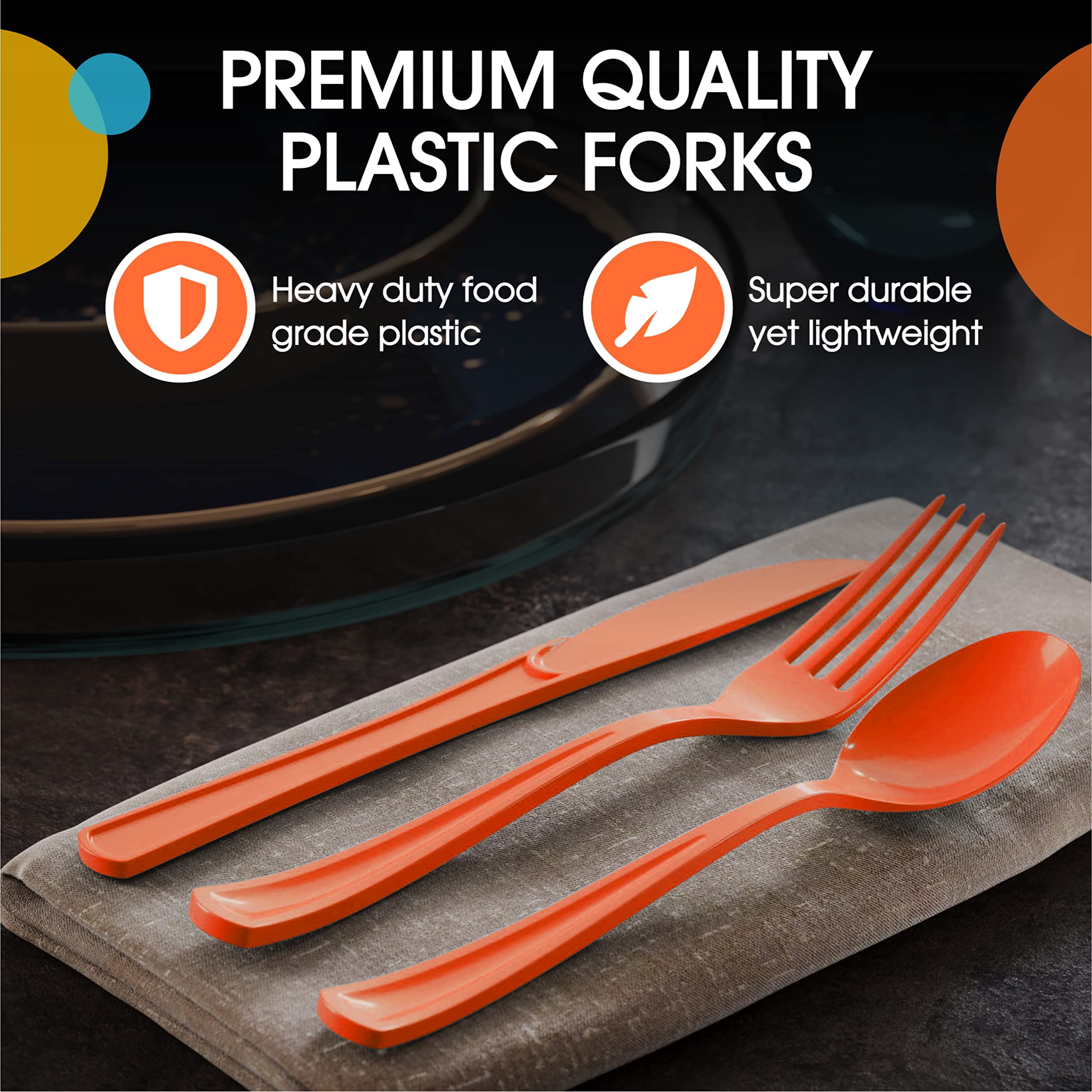 Little Gym - Heavy Duty Orange Plastic Forks | 50 Count