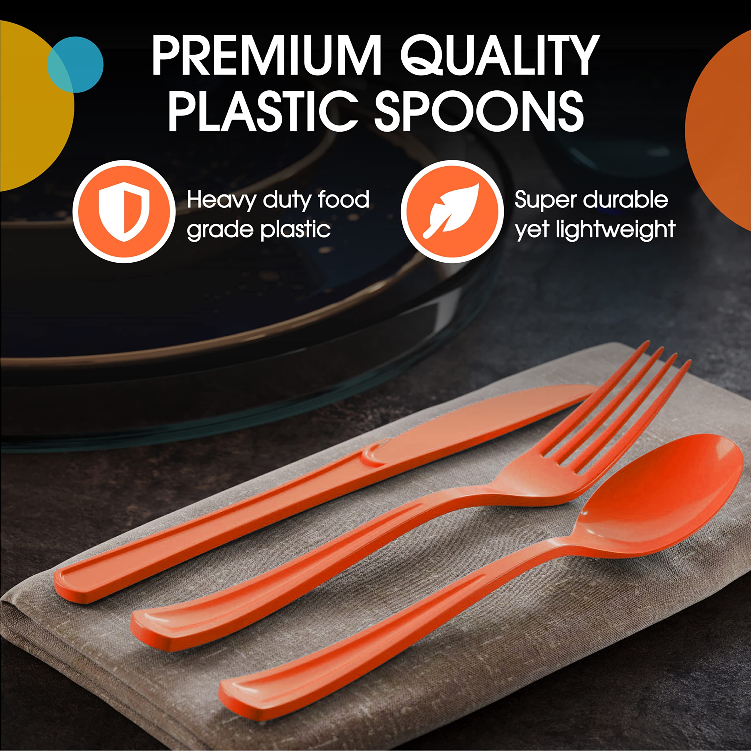 Heavy Duty Orange Plastic Spoons | 100 Count