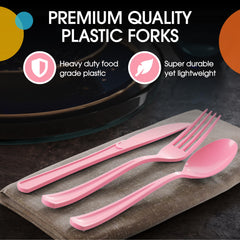 Heavy Duty Pink Plastic Forks | 50 Count