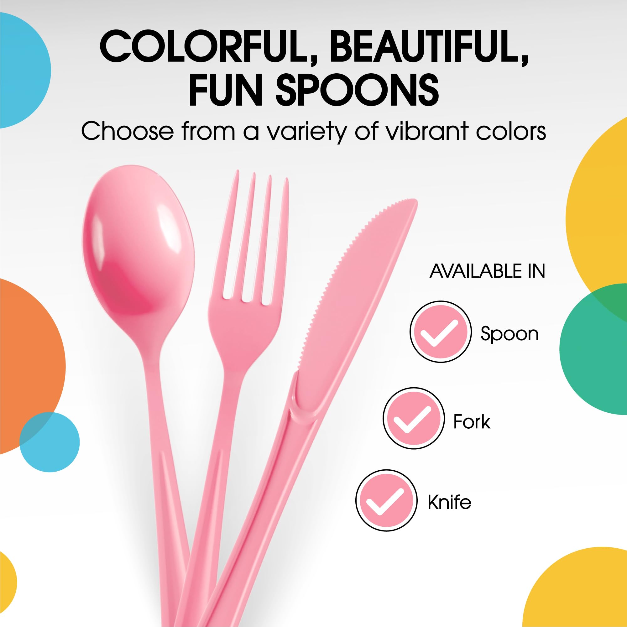 Heavy Duty Pink Plastic Spoons | 50 Count