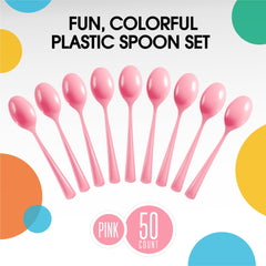 Heavy Duty Pink Plastic Spoons | 50 Count