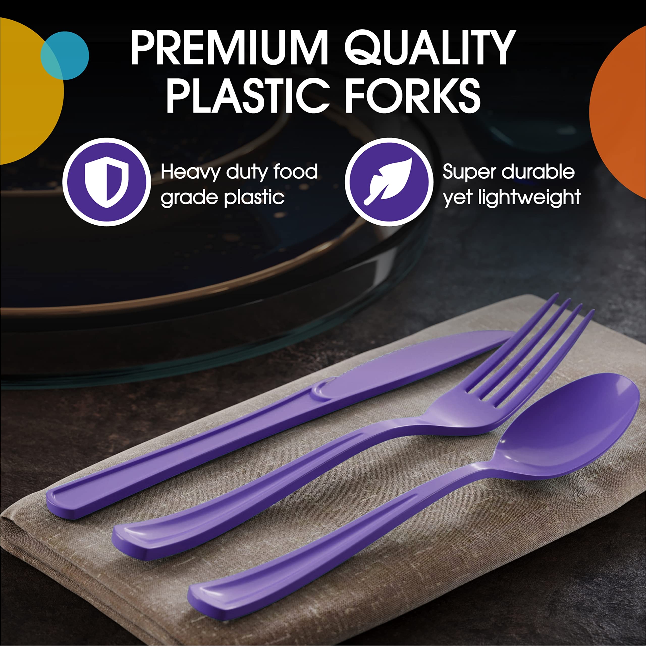 Little Gym - Heavy Duty Purple Plastic Forks | 50 Count