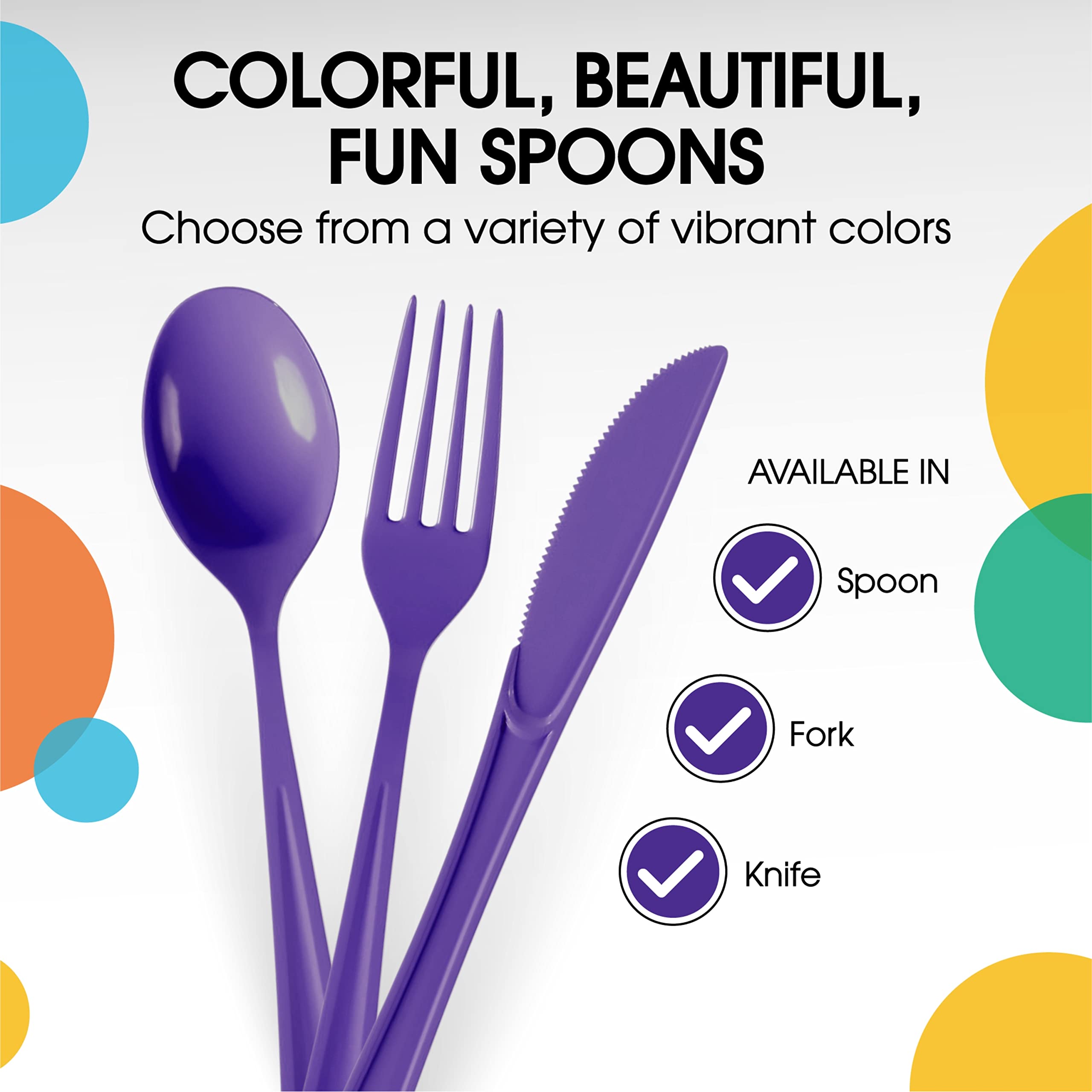 Heavy Duty Purple Plastic Spoons | 50 Count