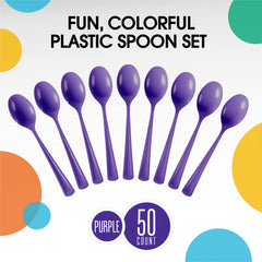 Heavy Duty Purple Plastic Spoons | 50 Count