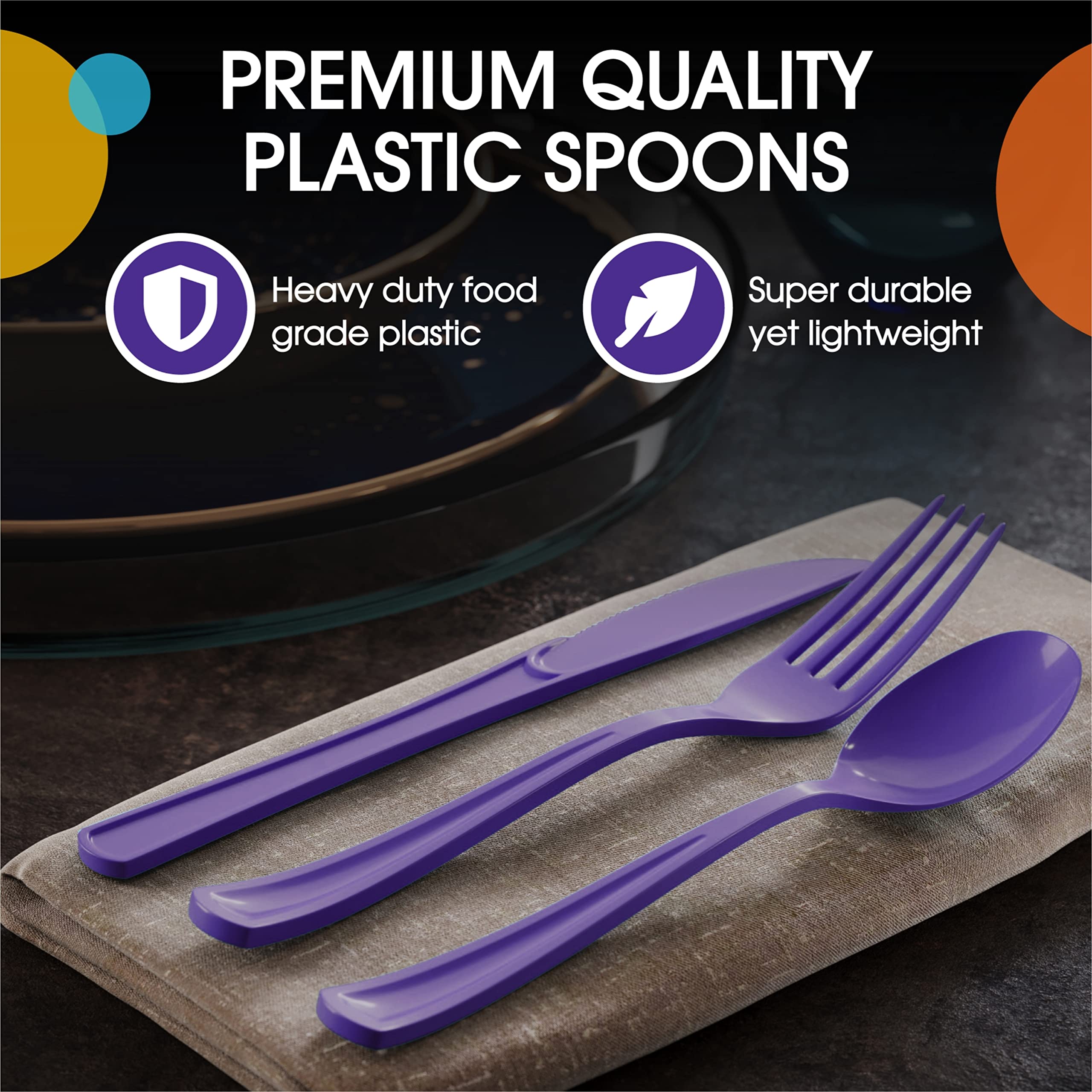 Heavy Duty Purple Plastic Spoons | 50 Count