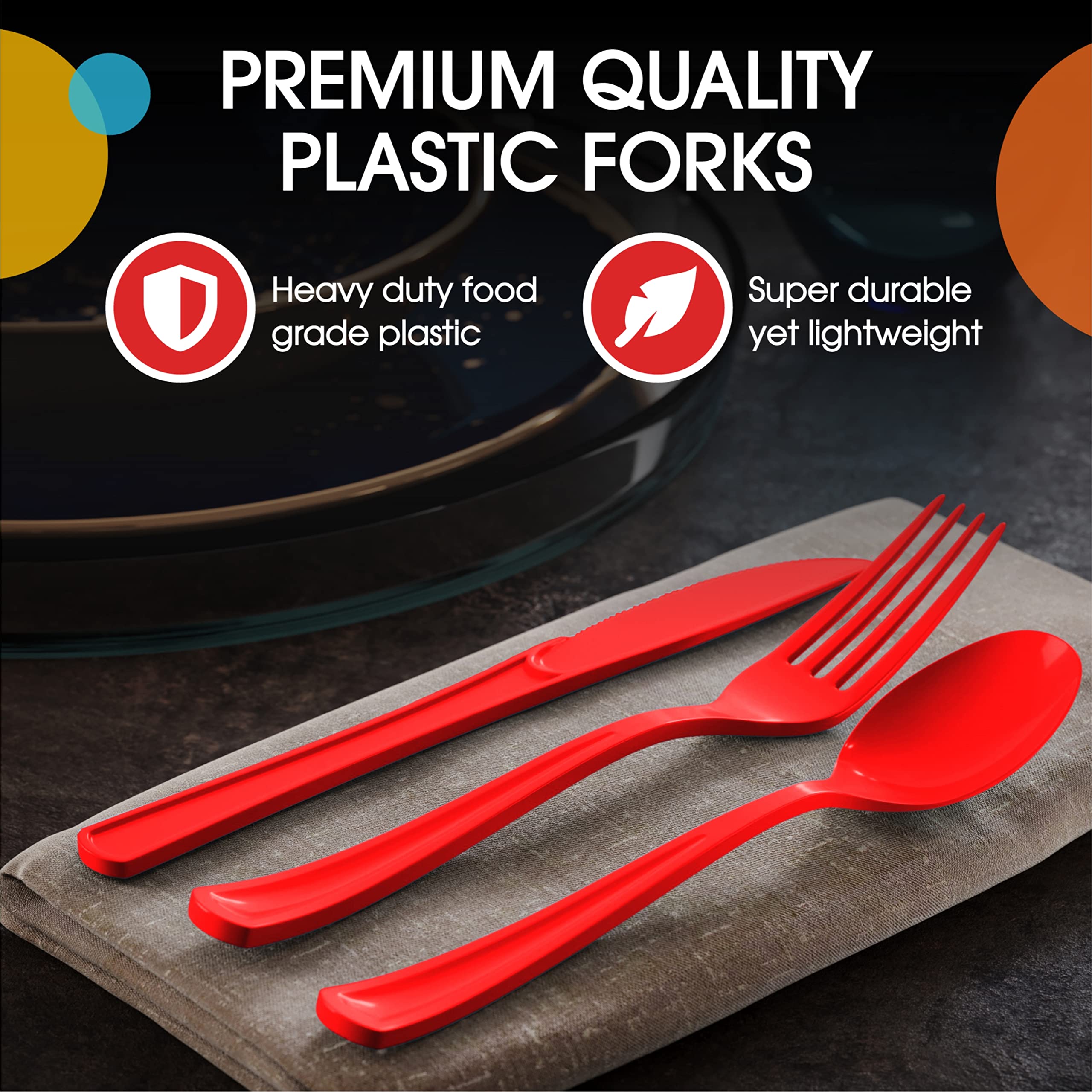 Little Gym - Heavy Duty Red Plastic Forks | 50 Count