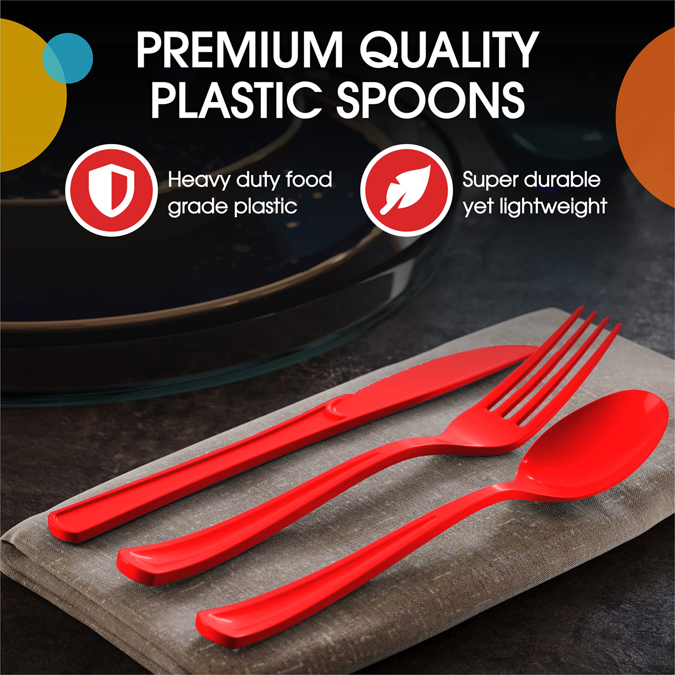 Heavy Duty Red Plastic Spoons | 50 Count