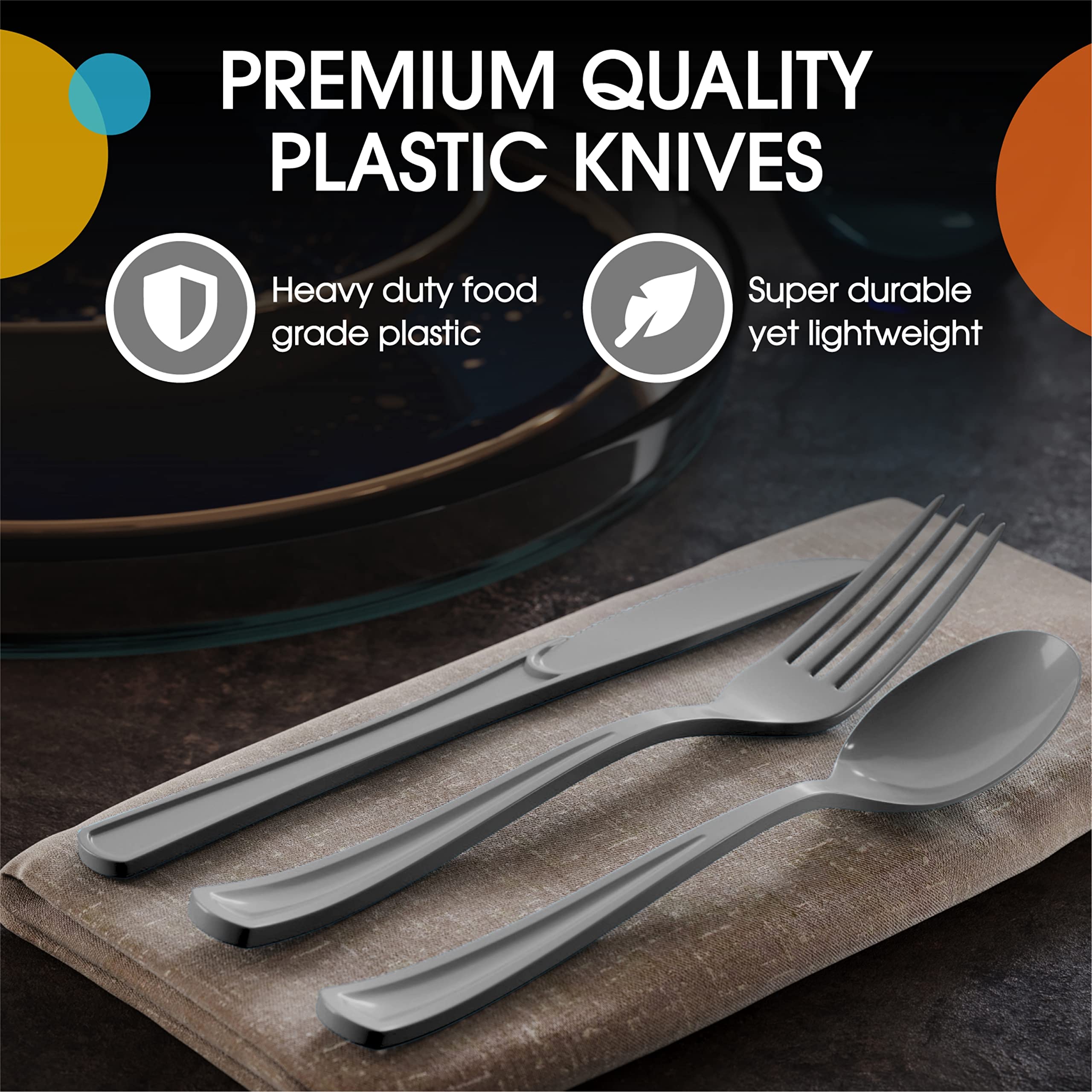 Heavy Duty Silver Plastic Knives | 50 Count