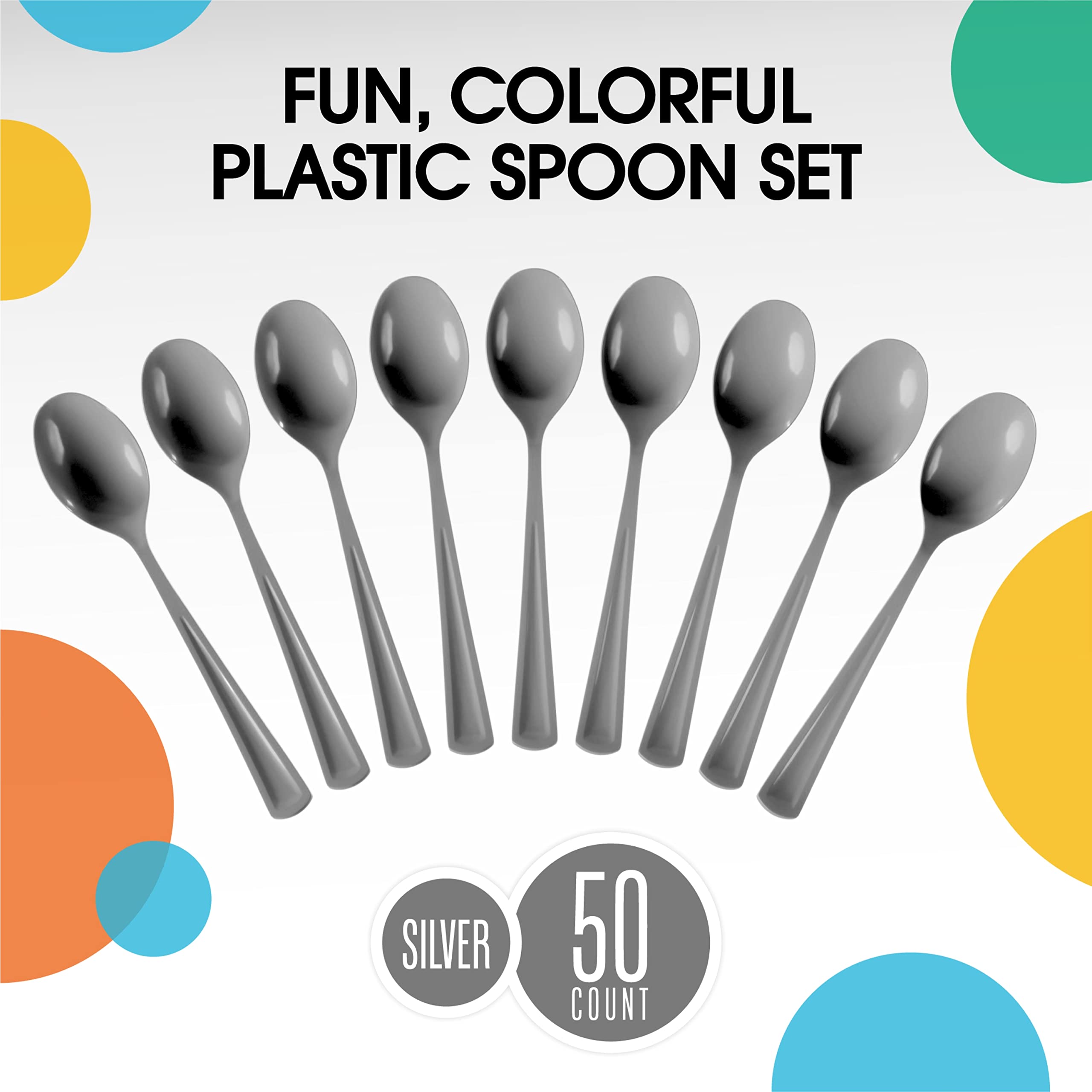 Heavy Duty Silver Plastic Spoons | 50 Count