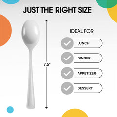 Heavy Duty White Plastic Spoons | 50 Count