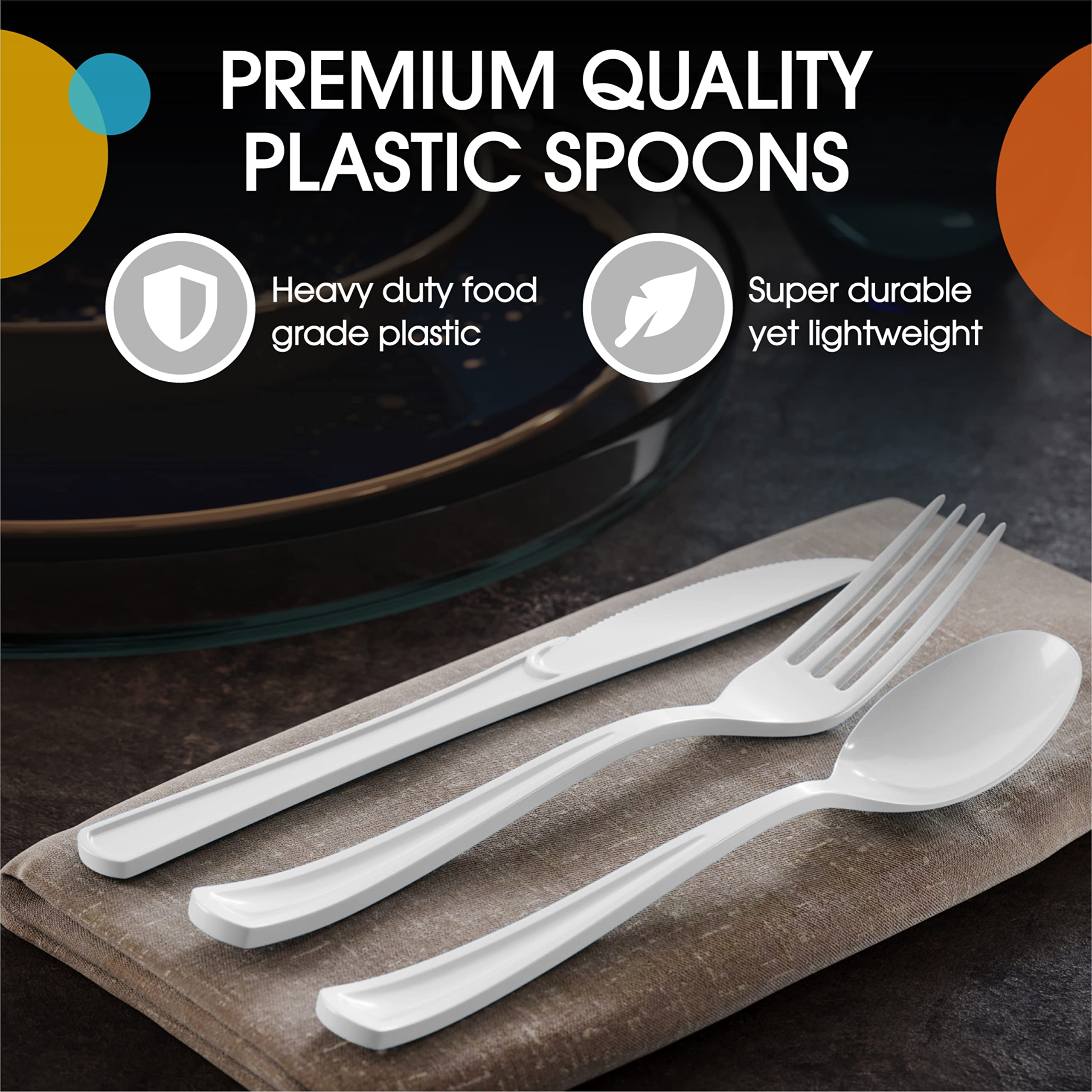 Heavy Duty White Plastic Spoons | 50 Count