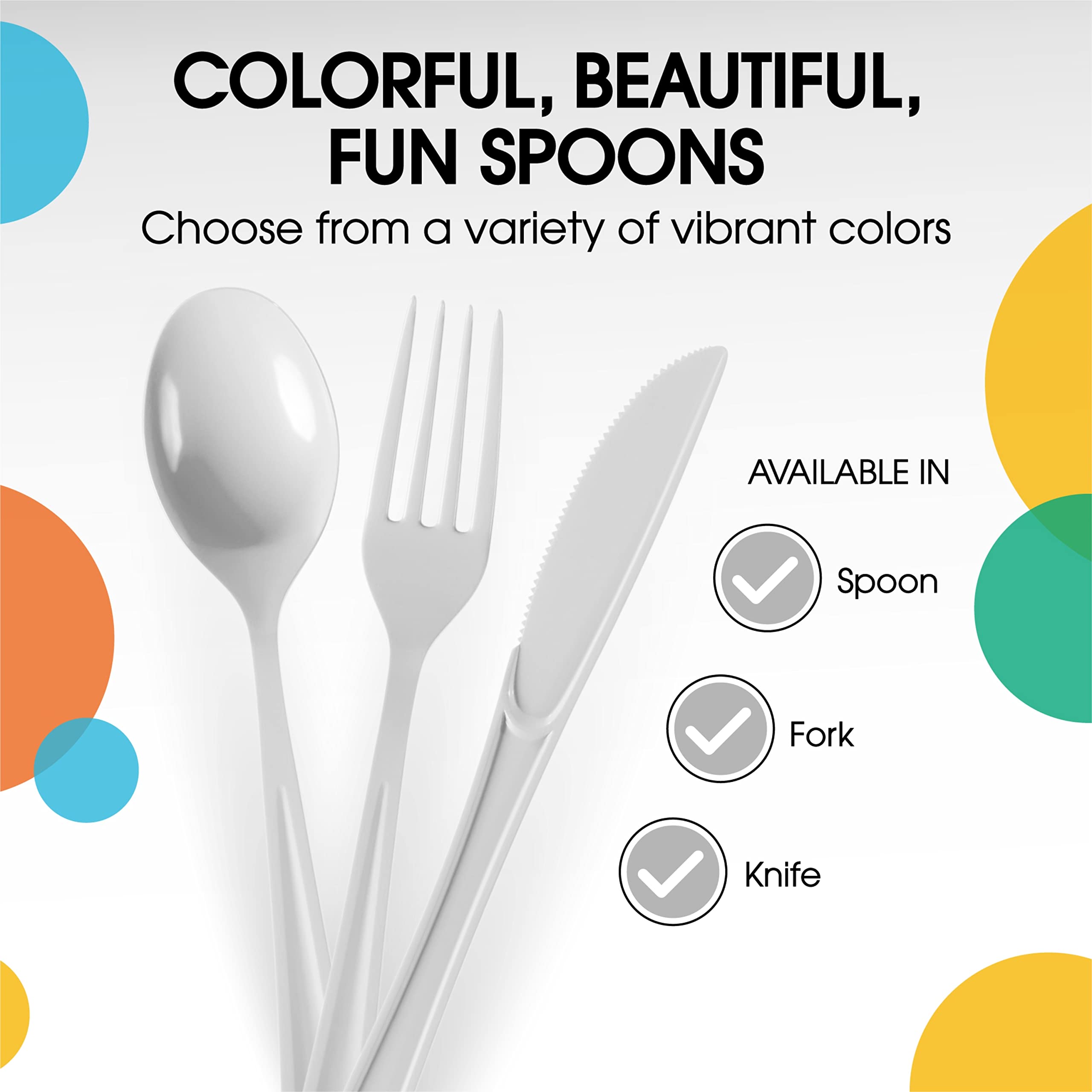 Heavy Duty White Plastic Spoons | 50 Count