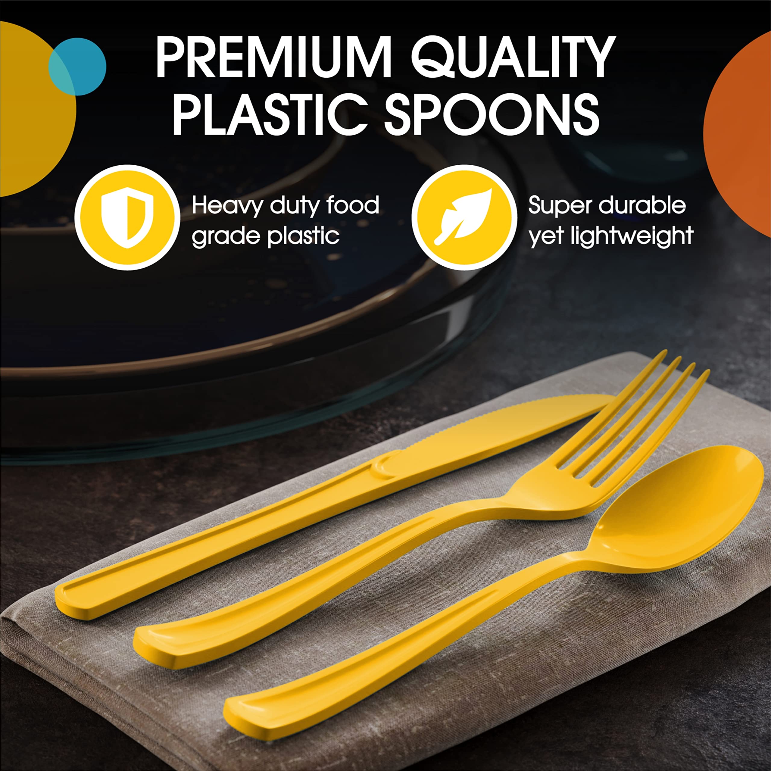 Heavy Duty Yellow Plastic Spoons | 50 Count