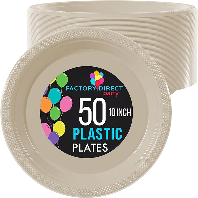 10 In. Ivory Plastic Plates | 50 Count