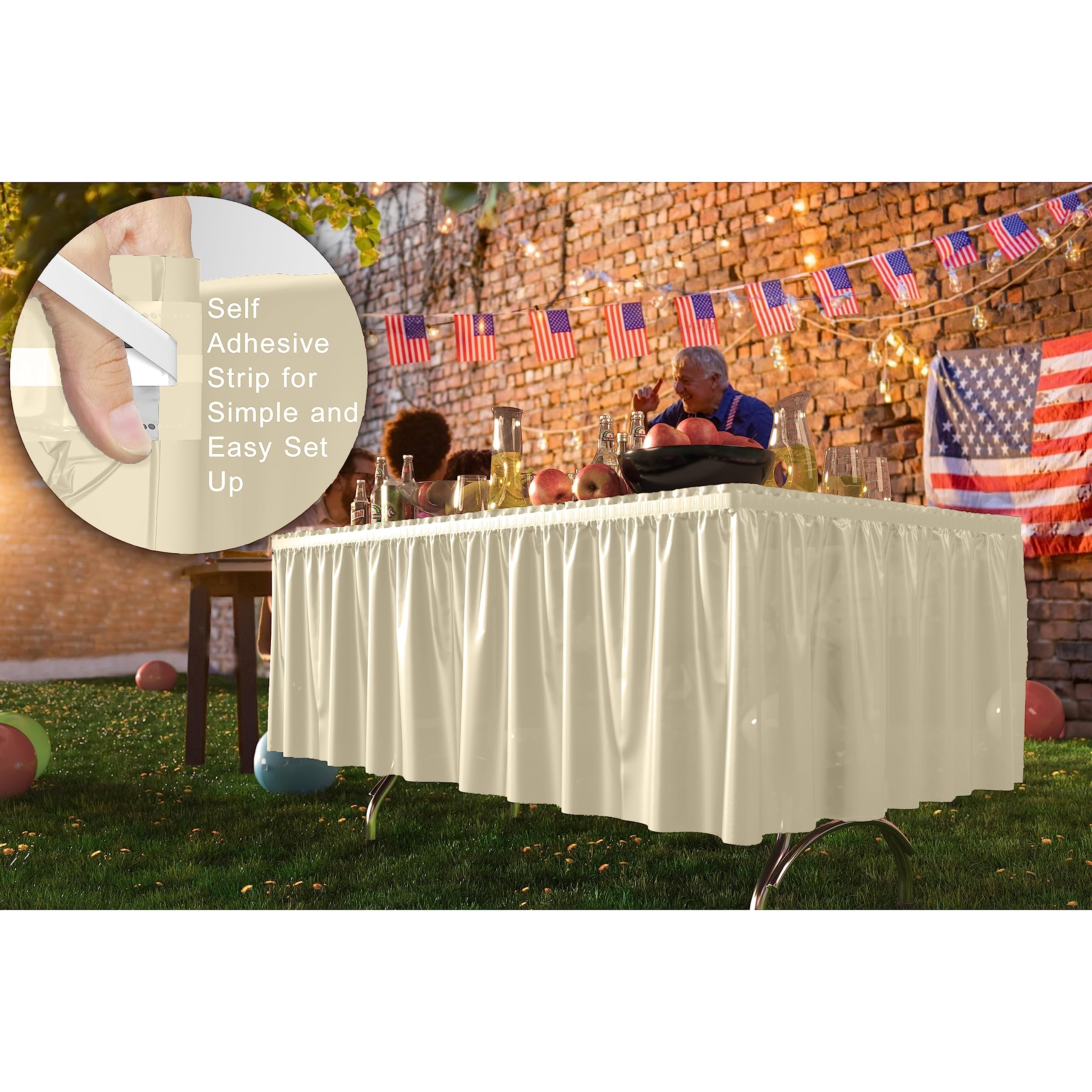 Ivory plastic table skirt