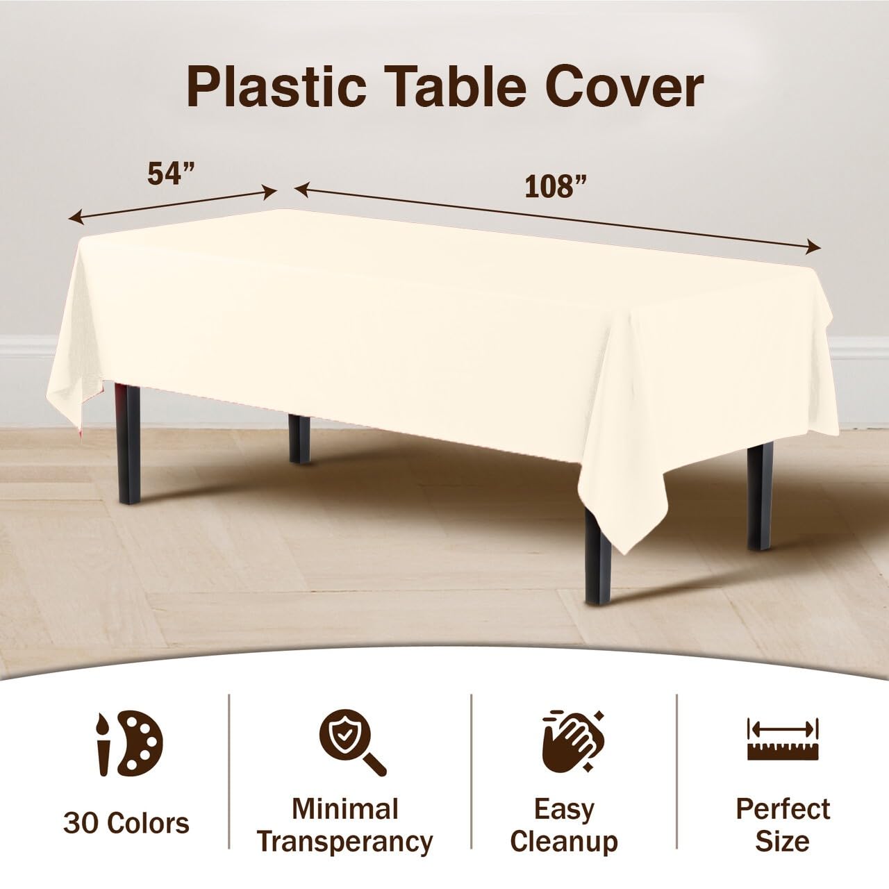 Ivory Plastic Table Covers | 6 Pack