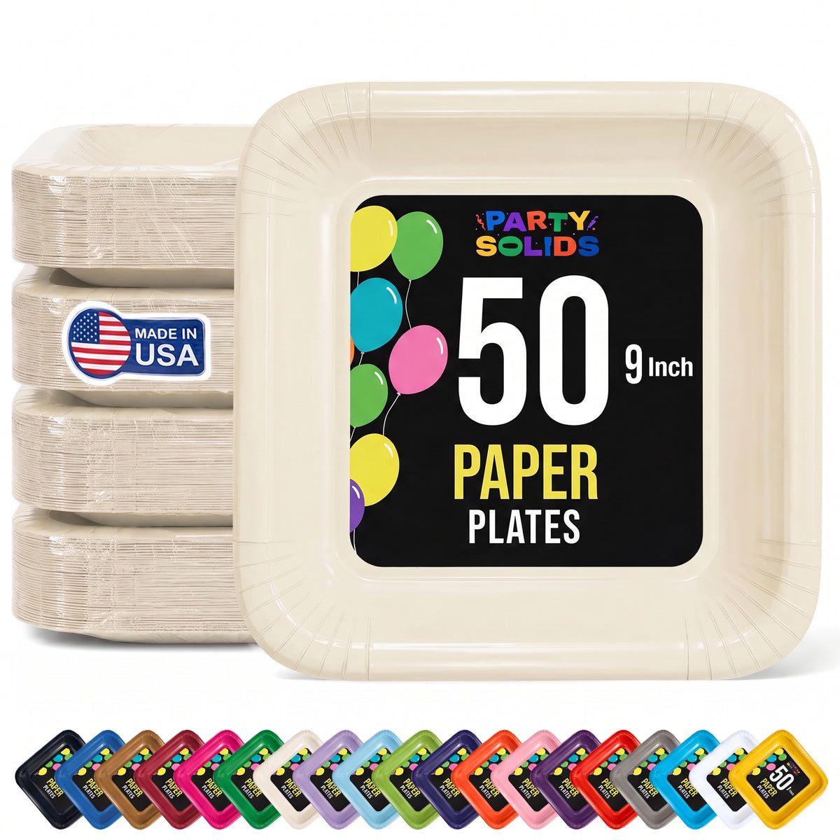9 In. Ivory Square Paper Plates - 50 Ct.