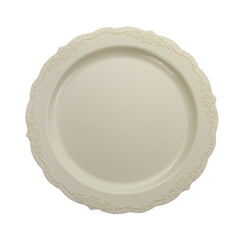 9 In. Ivory Victorian Design Plates | 20 Count