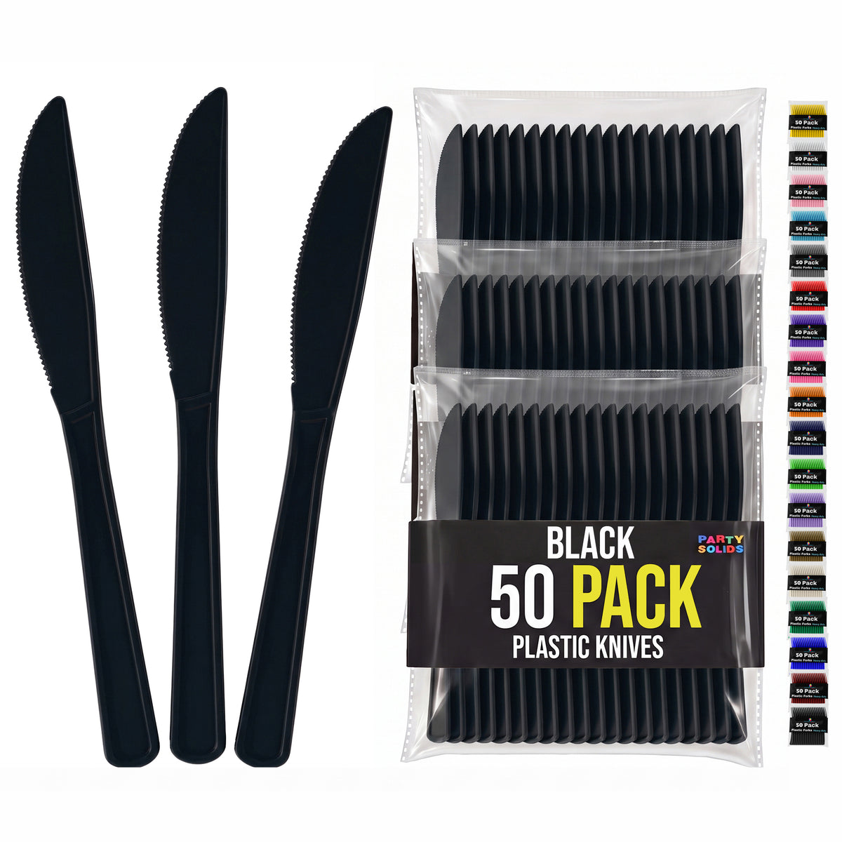Heavy Duty Black Plastic Knives | 7.75 in. | 50 Count