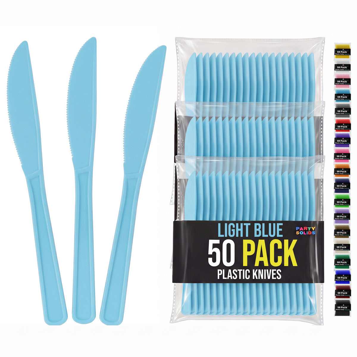 Heavy Duty Light Blue Plastic Knives | 7.75 in. | 50 Count
