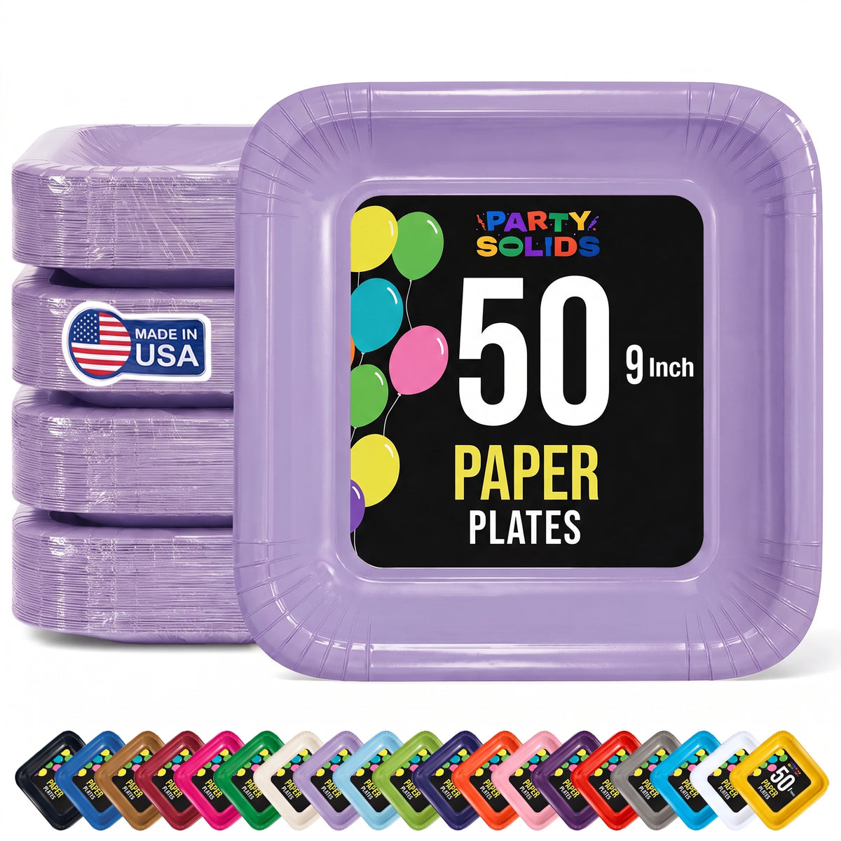 9 In. Lavender Square Paper Plates - 50 Ct.