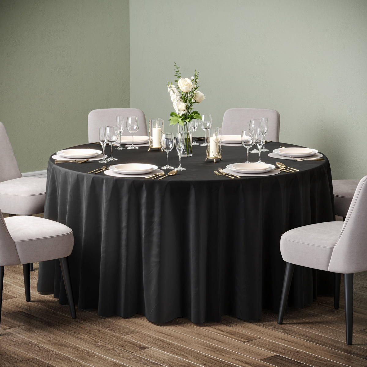 120 In. Premium Round Black Table Cover