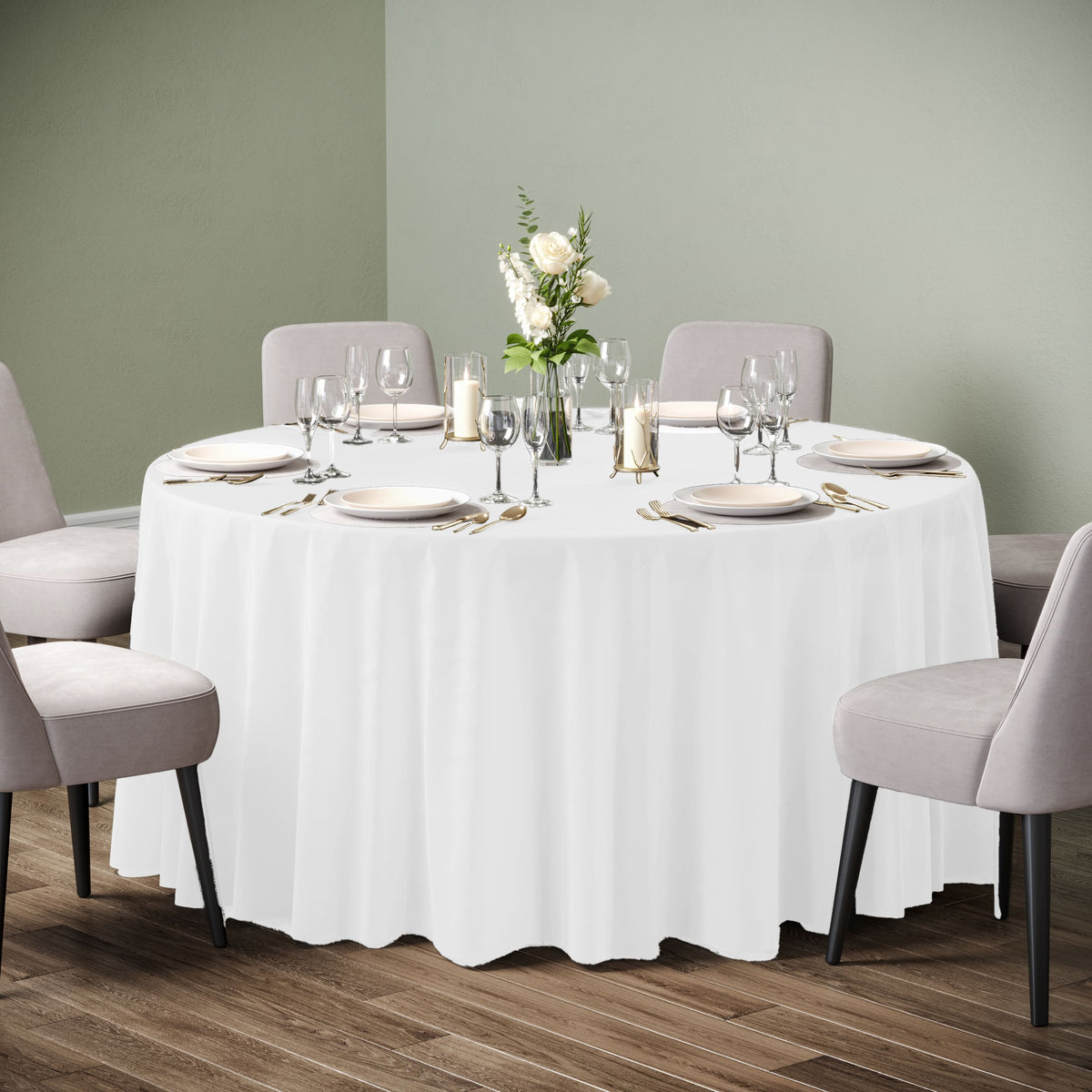 120 In. Premium Round White Table Cover