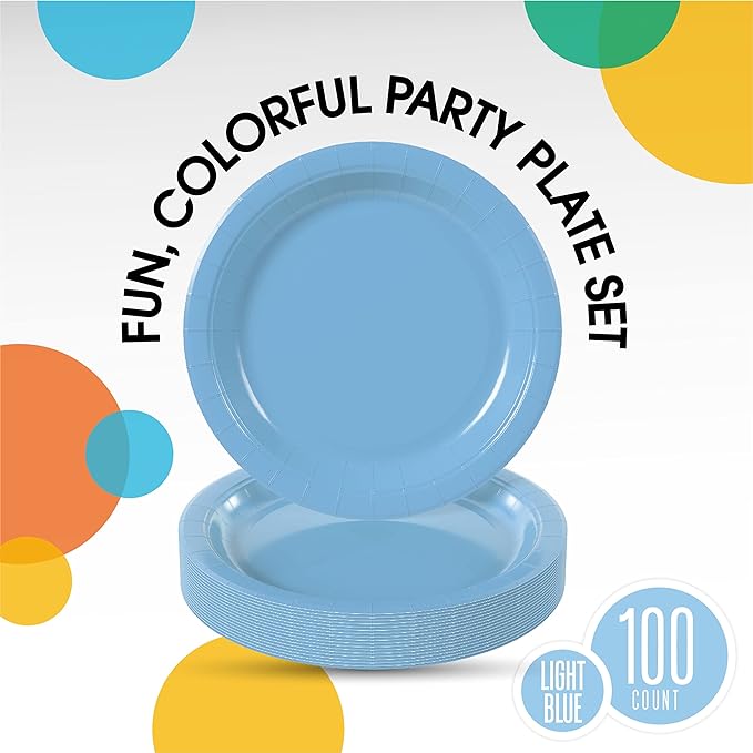 Little Gym - 7 In. Light Blue Paper Plates | 100 Count