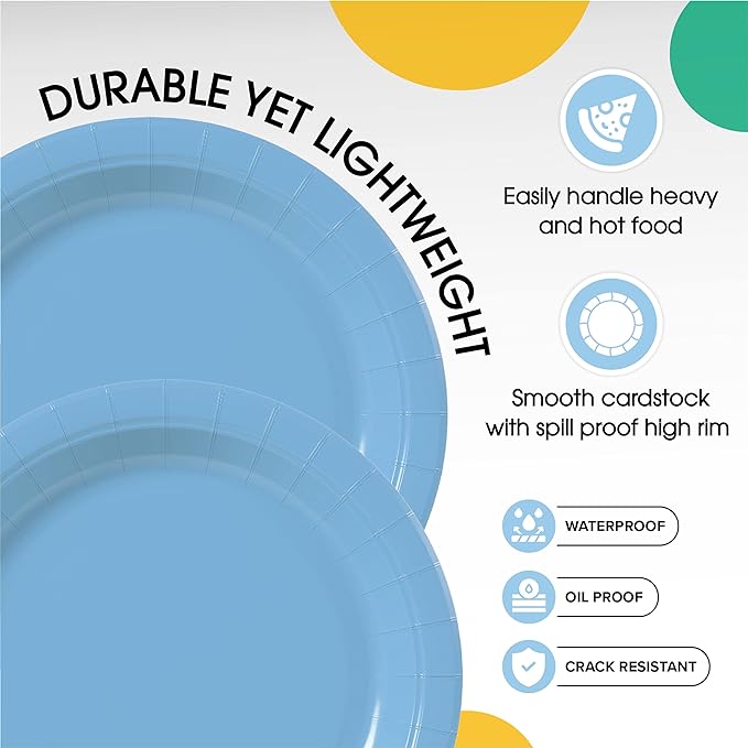 Little Gym - 7 In. Light Blue Paper Plates | 100 Count