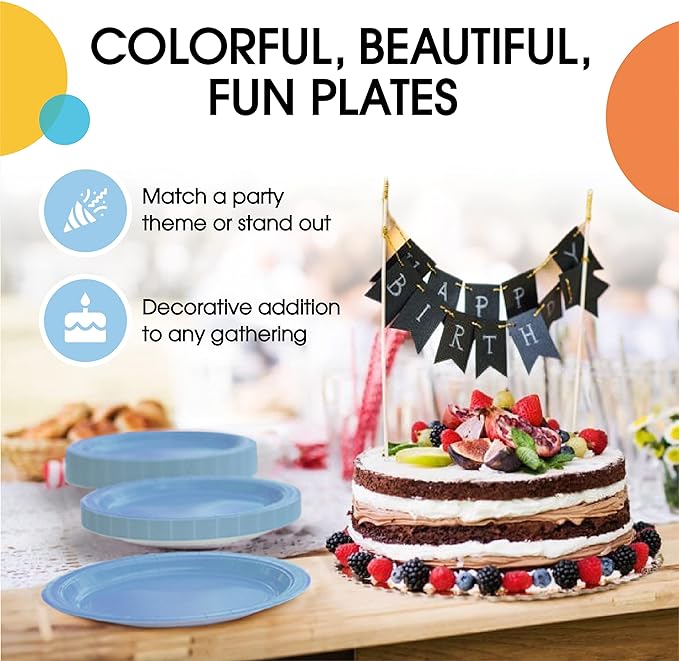 7 In. Light Blue Paper Plates | 100 Count