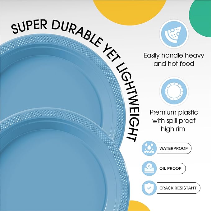 7 In. Light Blue Plastic Plates | 100 Count