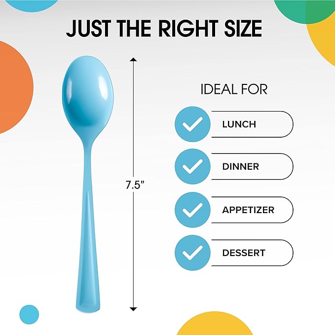 Heavy Duty Light Blue Plastic Spoons | 50 Count