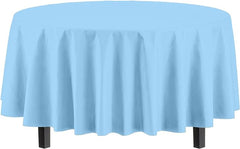 Premium Round Light Blue Plastic Table Covers | 12 Pack