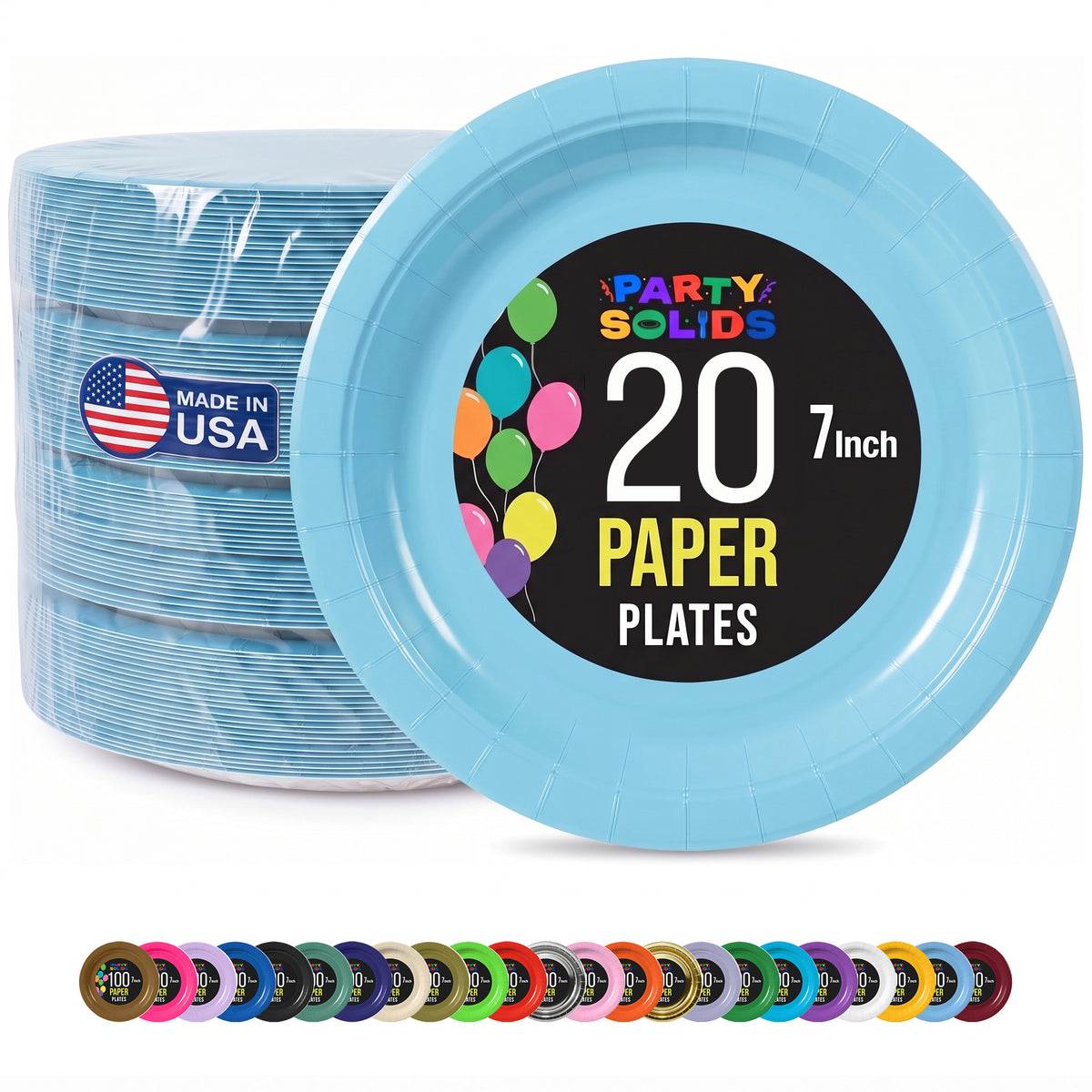 7 In. Light Blue Paper Plates - 20 Ct.