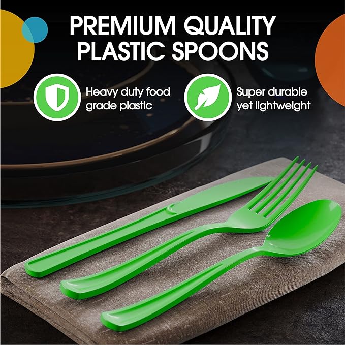 Heavy Duty Lime Green Plastic Spoons | 50 Count