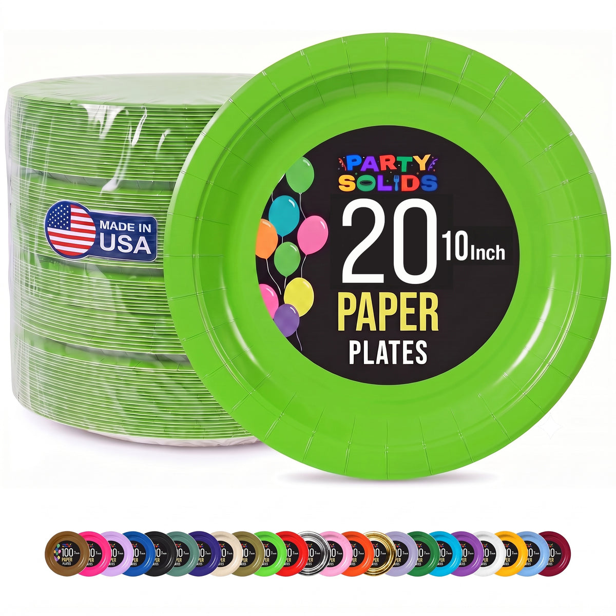10 In. Lime Green Paper Plates - 20 Ct.