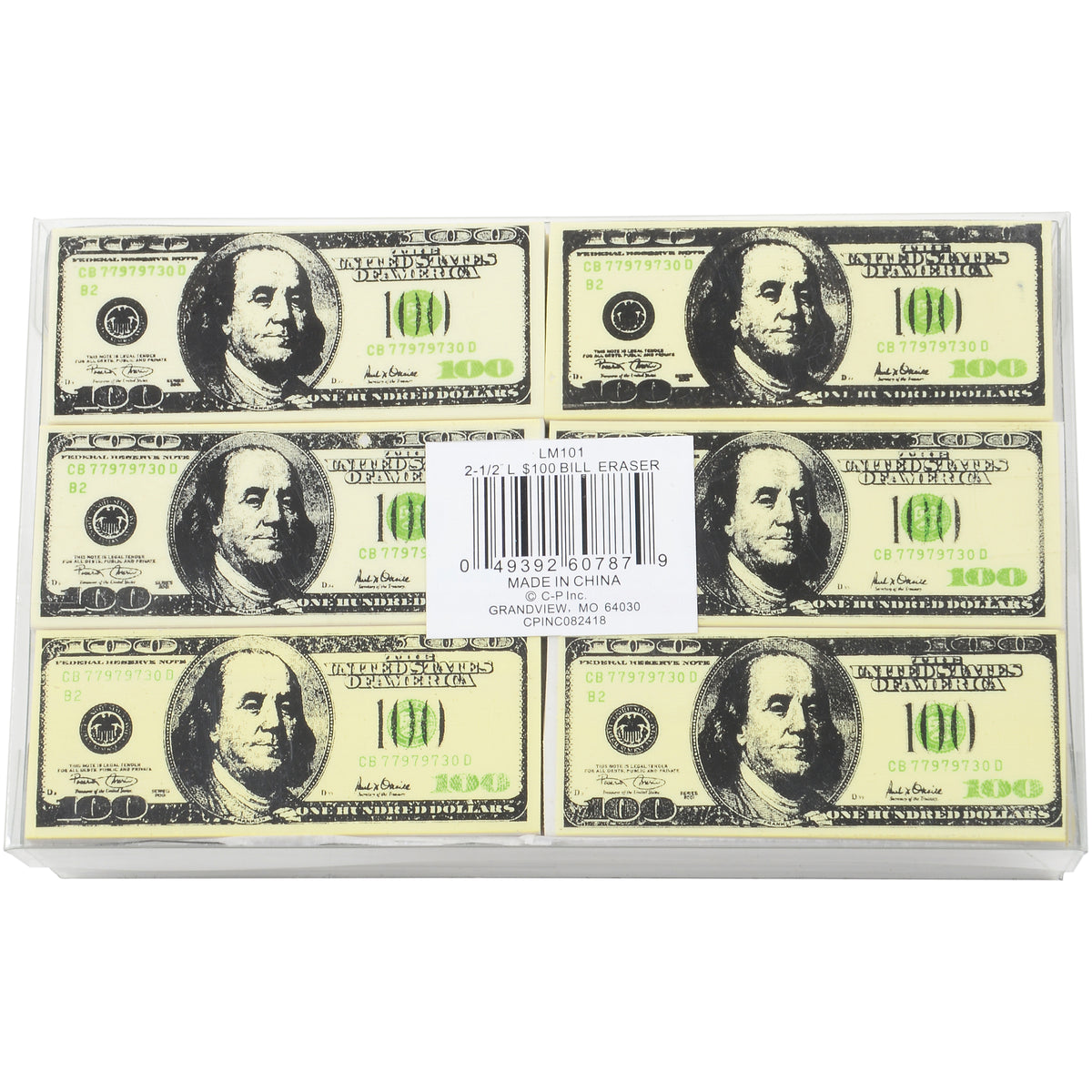 $100 Bill Erasers/36 Per Pk