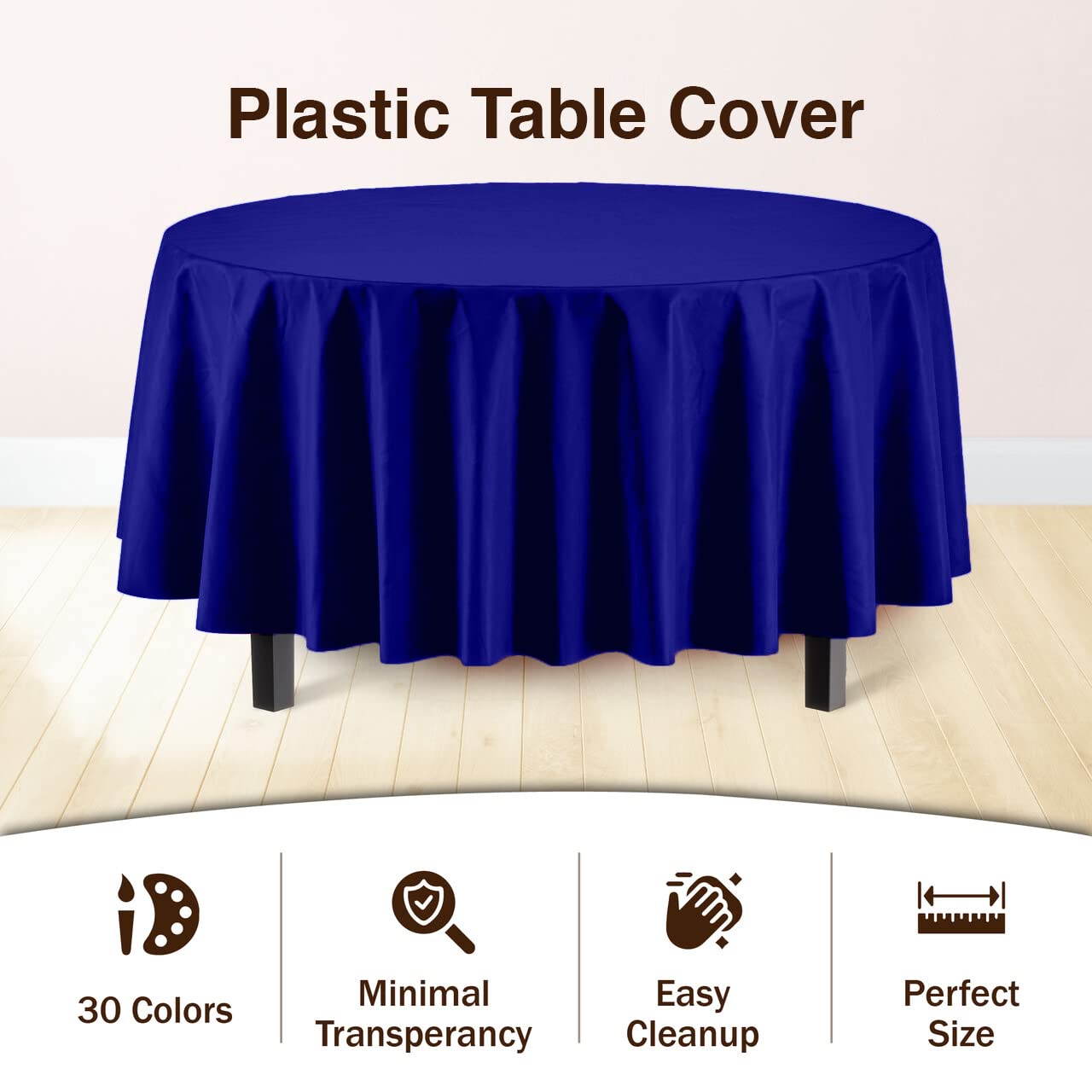 Premium Round Navy Blue Plastic Table Covers | 6 Pack