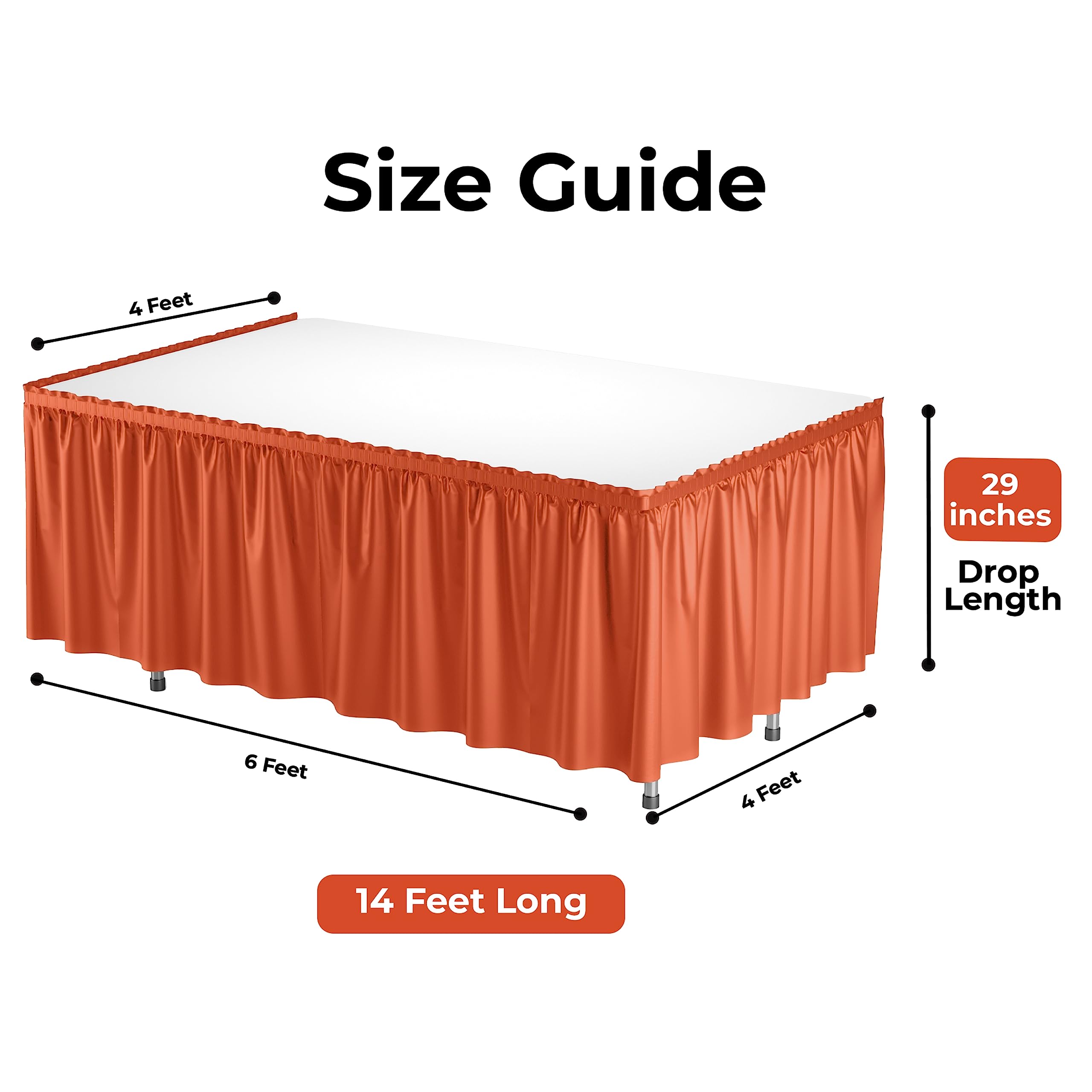 Orange Plastic Table Skirt | 6 Pack