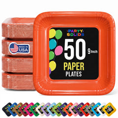 9 In. Orange Square Paper Plates - 50 Ct.