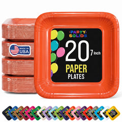 7 In. Orange Square Paper Plates - 20 Ct.