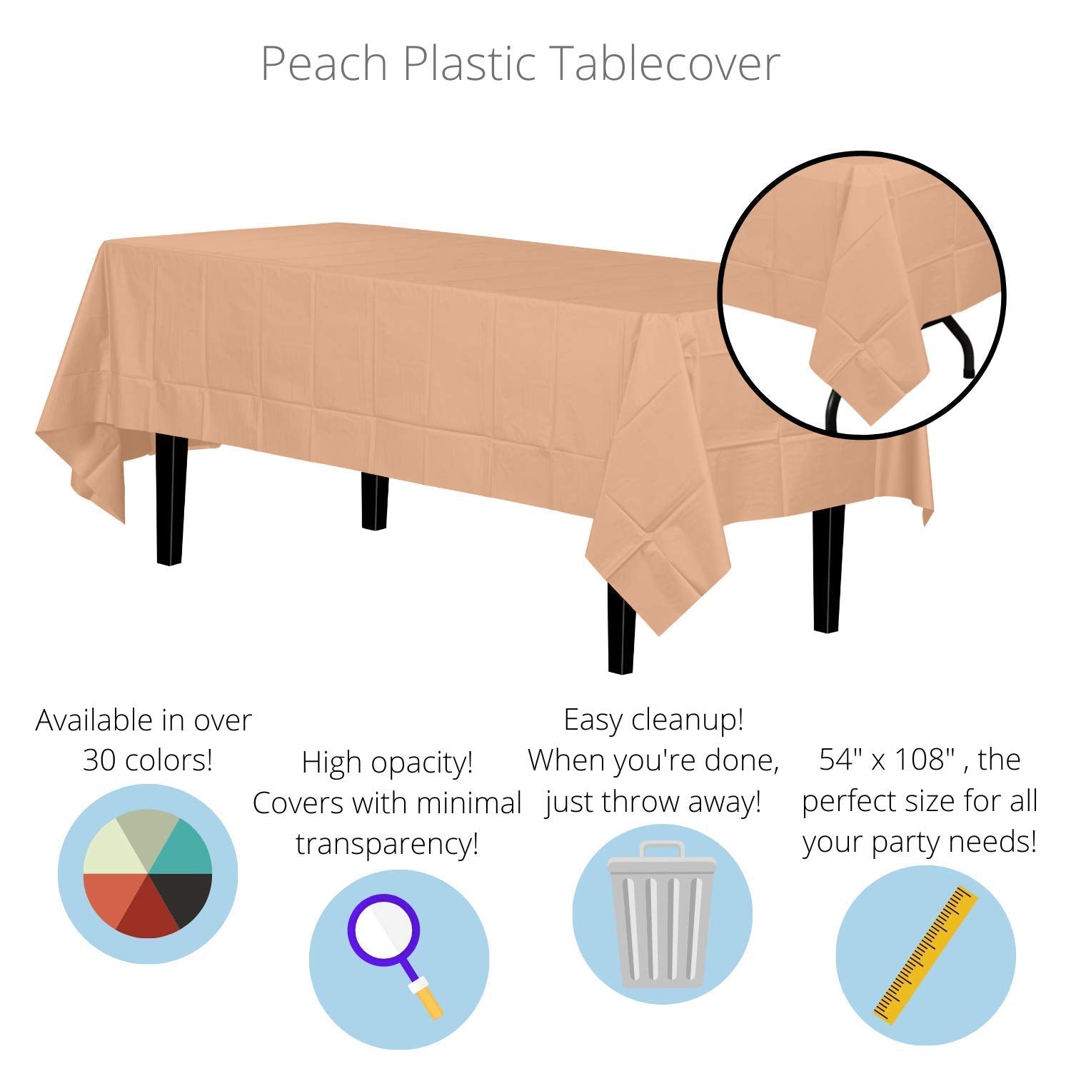 Peach Plastic Table Covers | 12 Pack