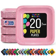 7 In. Pink Square Paper Plates - 20 Ct.
