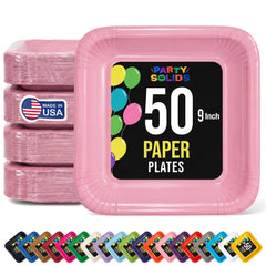 9 In. Pink Square Paper Plates - 50 Ct.