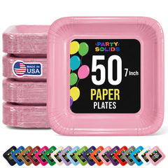7 In. Pink Square Paper Plates - 50 Ct.