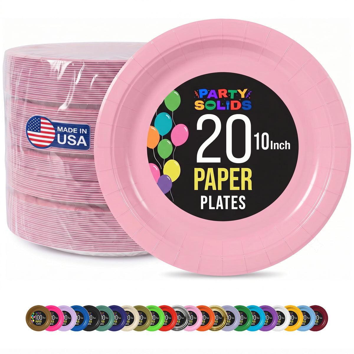 10 In. Pink Paper Plates - 20 Ct.