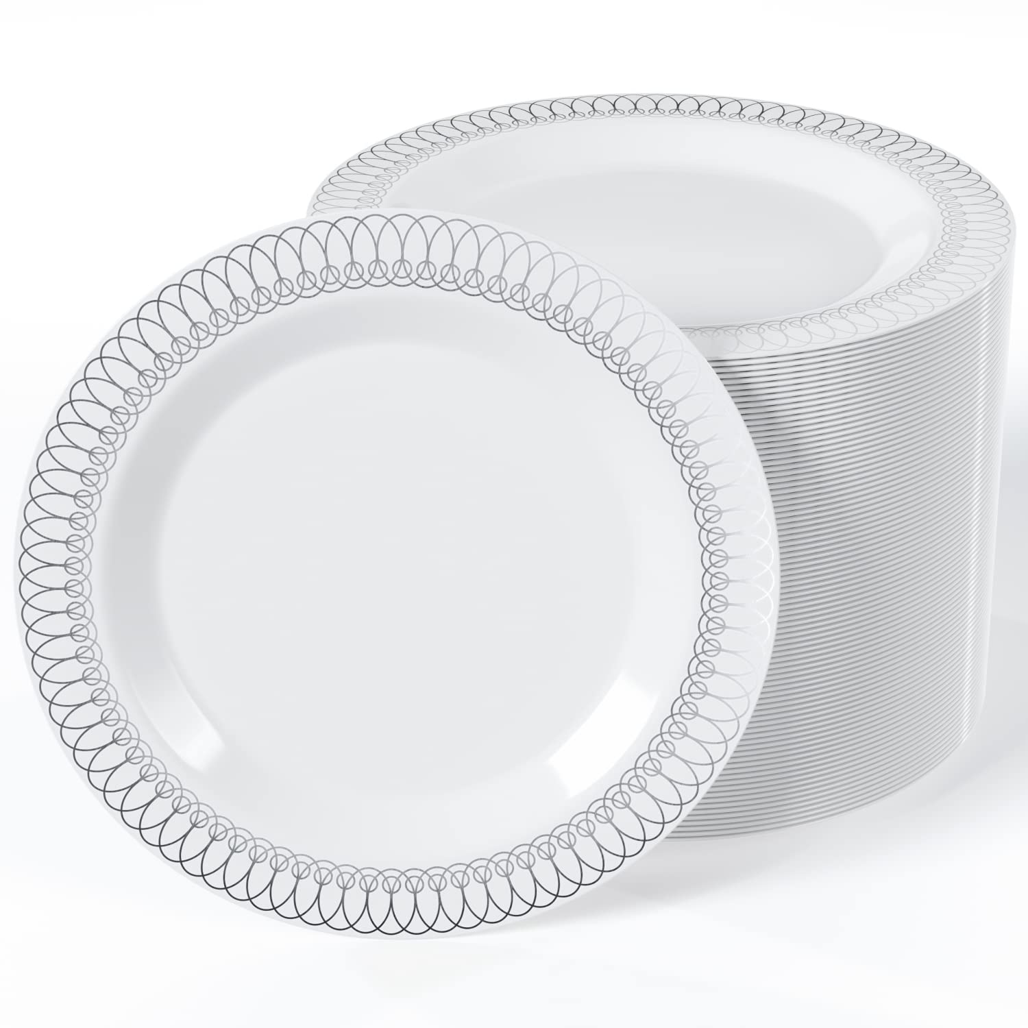 White/Silver Ovals Design Dinnerware Set