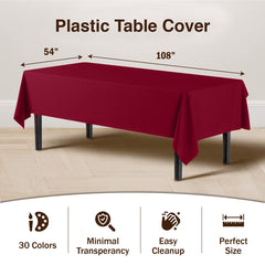 Premium Burgundy Plastic Table Covers | 6 Pack