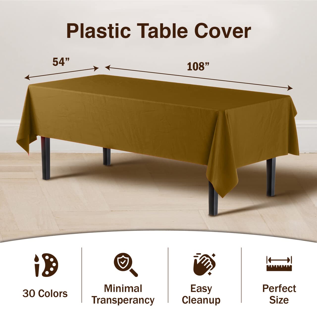 Gold Plastic Table Covers | 6 Pack